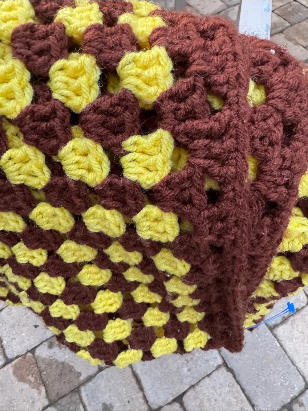 Handmade Crochet Granny Square Throw Blanket – Brown & Yellow – Approx. 50” x 50